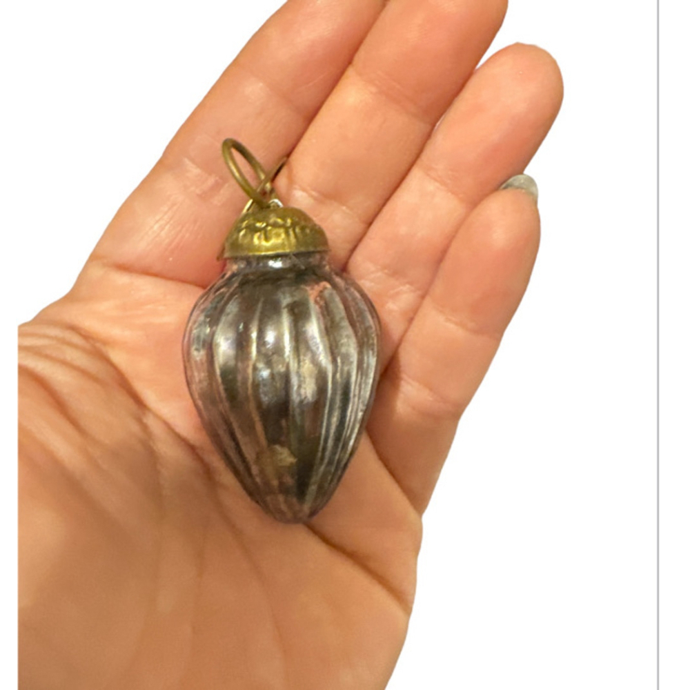 Vintage Acorn Ornament Silver Heavy Handblown glass Kugel Style Christmas Decor